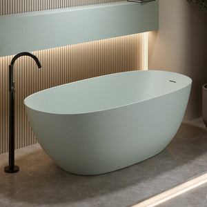 English Elm 57″solid Stone Resin Freestanding Soaking Tub Oval Matte White Spa Bathroom Turquoise Green W2753P347490