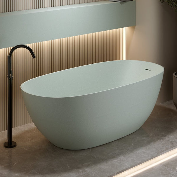 English Elm 69'' Freestanding Resin Stone Soaking Tub Spa Bathing with Polished White Surface Turquoise Green W2753P340339