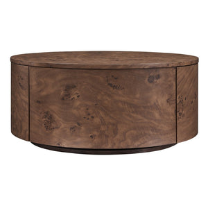 English Elm Burl Veneer Round Coffee Table Swivel Top Two Drawers Walnut Living Room N735P387206D