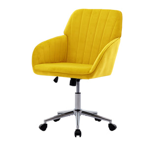 English Elm TY Velvet Office Chair Bright Yellow with Gold Base, 360° Swivel, Height Adjustable, Stable Luxury W2311P270688