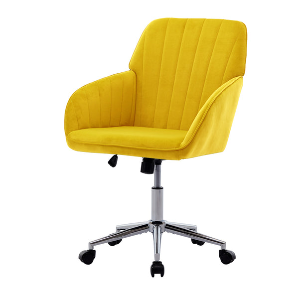 English Elm TY Velvet Office Chair Bright Yellow with Gold Base, 360° Swivel, Height Adjustable, Stable Luxury W2311P270688