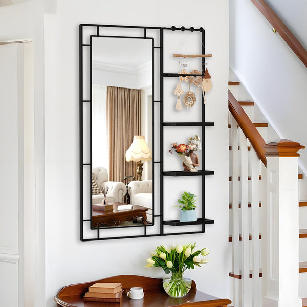 English Elm Ines Modern Vanity Mirror With Multi-Functional Shelf - Stylish Silver Frame For Any Space Decor W708P379173