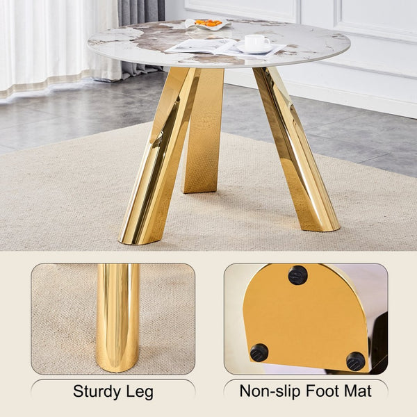 English Elm Table 42-Inch White Imitation Marble Dining Set With 6 Elegant Black Chairs & Gold Metal Legs W2920S00052-GIGA