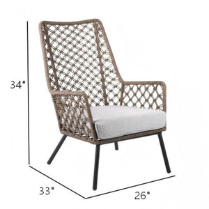English Elm Marco Handcrafted Rope Woven Steel Lounge Chair Powder Coated for Patio or Living Room B2736P464889