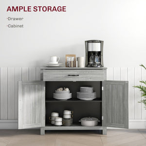 English Elm HOMCOM Rustic Farmhouse Sideboard Buffet Cabinet with Barn Doors, Drawer & Adjustable Shelves for Entryway Stone Gray W2225P229123