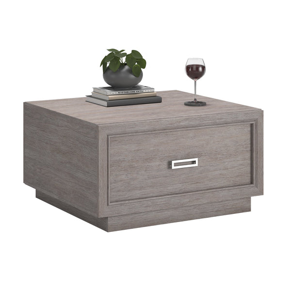 English Elm Coffee Table with Spacious Drawer and Open Shelf, Engineered Wood, Rustic-Modern Farmhouse Charm, Sturdy Design Medium grey B356P354461