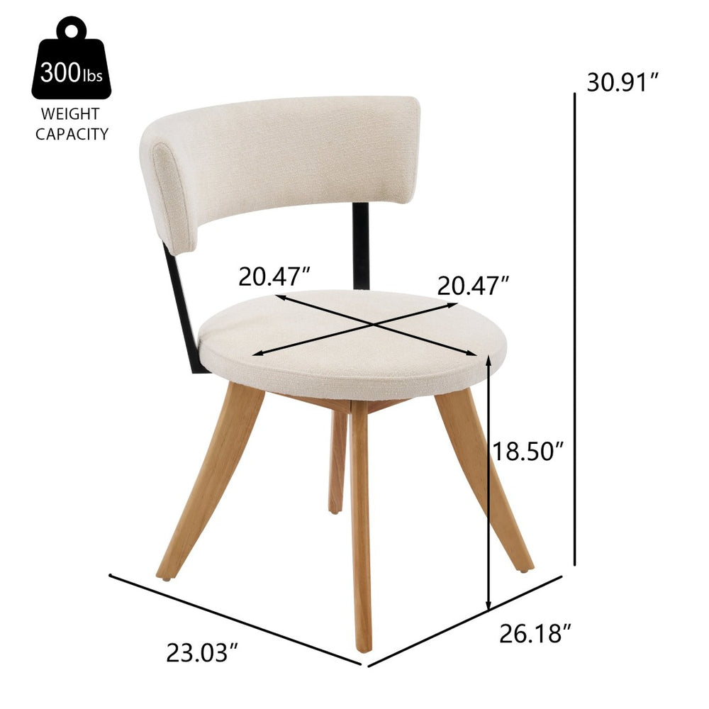 English Elm Modern Beige Fabric Dining Chairs Walnut Rubberwood Base Curved Back Set of 2 N768P391169N