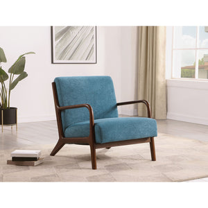 English Elm Robie Peacock Blue Upholstered Chair with Cappuccino Wood Frame, Mid-Century Curves & Cozy Support B062P299842