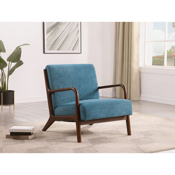 English Elm Robie Peacock Blue Upholstered Chair with Cappuccino Wood Frame, Mid-Century Curves & Cozy Support B062P299842