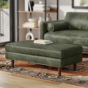 English Elm Morrison Large Rectangular Ottoman - Mid-Century Modern Leather Footrest & Coffee Table, Eco-Friendly B136P364269