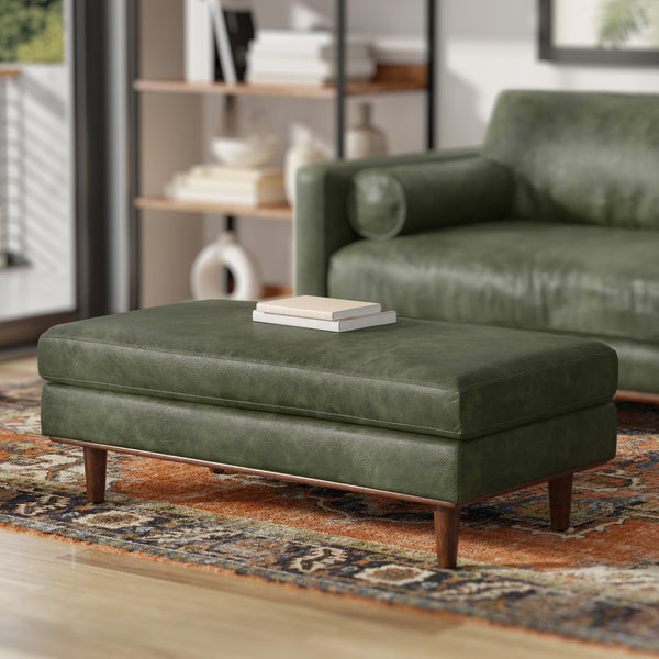 English Elm Morrison Large Rectangular Ottoman - Mid-Century Modern Leather Footrest & Coffee Table, Eco-Friendly B136P364269