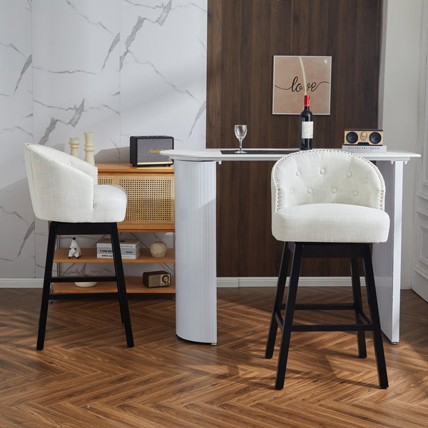 English Elm Christopher Knight Home® - 33.25" Swivel Counter Stools Set of 2 — 360° Upholstered Button-Tufted Armless Bar Stools, Black-Beige N780P185530B