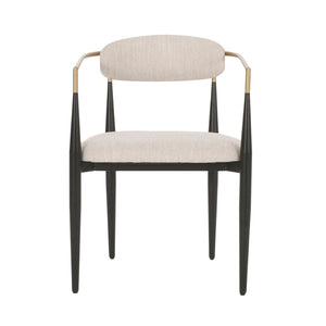 English Elm Dining Arm Chairs Set of 2 Gold Accent Iron Frame Upholstered Modern Minimalist N771P392272A