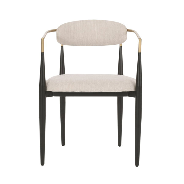 English Elm Dining Arm Chairs Set of 2 Gold Accent Iron Frame Upholstered Modern Minimalist N771P392272A