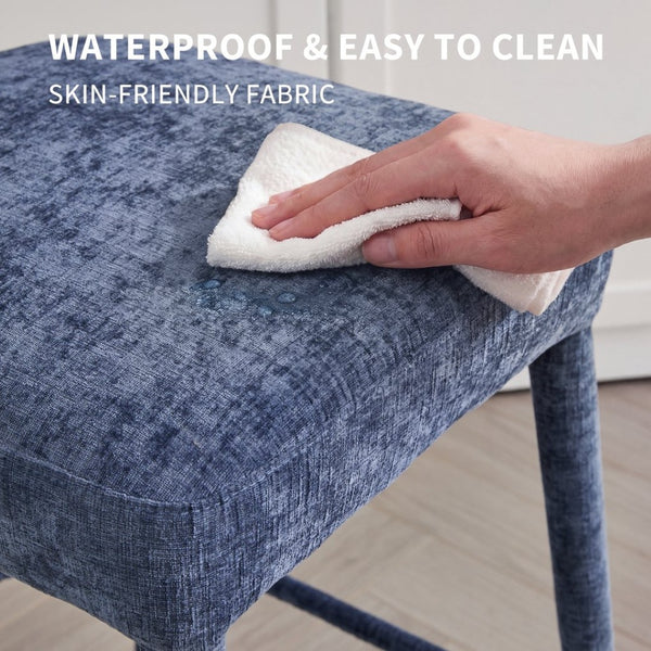 English Elm Backless Blue Fabric Upholstered Counter Stools Set of Two with Padded Seat Footrest Light Blue W5096P400664