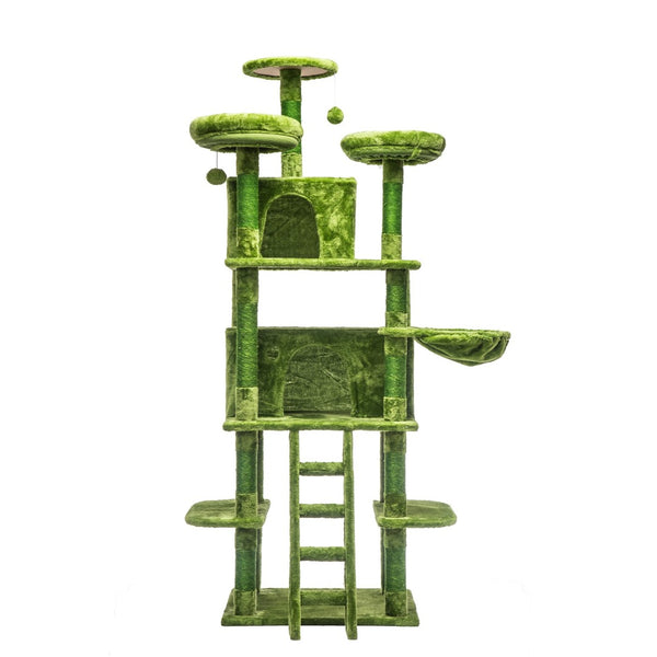 English Elm Large 7 Tier Plush Cat Tree with Dual Condos Hammock Sisal Posts for Multi Cat Homes Green W1578P447622