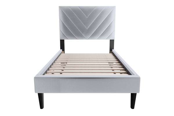 English Elm Modern Gray Velvet Twin Platform Bed Adjustable Headboard V-stitch Upholstered Frame B011P423339