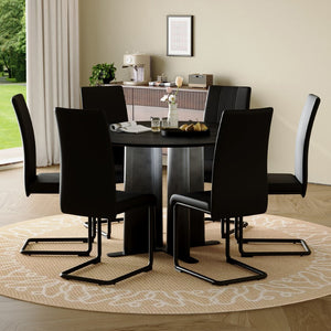 English Elm Modern Round Seven Piece Dining Set with Upholstered Chairs for Six People W3875S00067