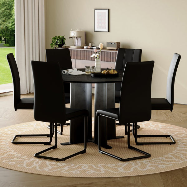 English Elm Modern Round Seven Piece Dining Set with Upholstered Chairs for Six People W3875S00067