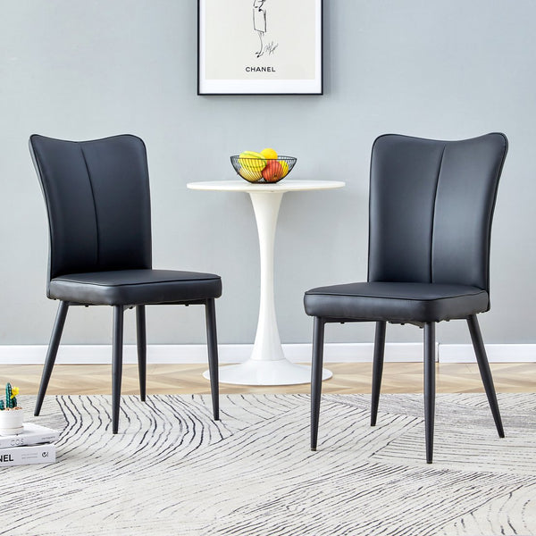English Elm Modern PU Chair Set for Home Dining and Living Rooms with Ergonomic Curved Back, Metal Legs, Easy-Clean Upholstery and High-Density Cushion Black 25.5 L x 22 W x 16.5 H W1512P381396