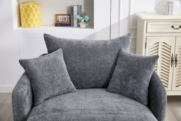 English Elm 360° 360 Swivel Oversized Chenille Armchair with Pocket Spring Seat and Three Throw Pillows Grey W1361S00071