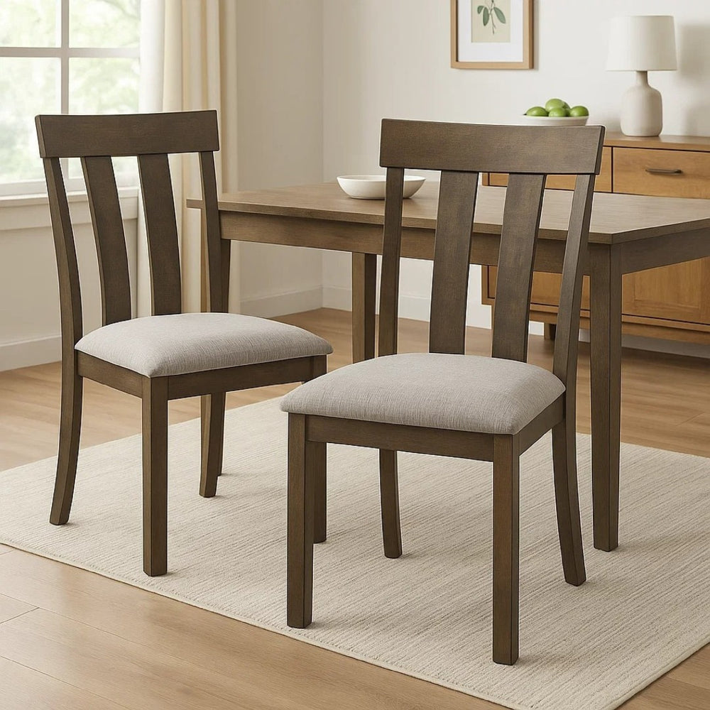 English Elm Lyoi Ladder Back Dining Chairs Set of 2 Gray Upholstered Seat Solid Wood Frame B056P417078
