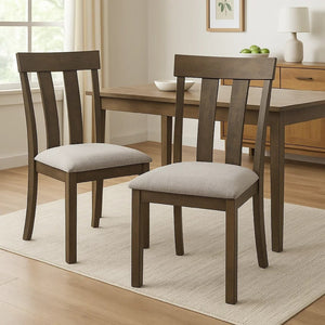 English Elm Lyoi Ladder Back Dining Chairs Set of 2 Gray Upholstered Seat Solid Wood Frame B056P417078