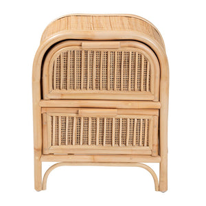 English Elm Bohemian Woven Rattan Two Drawer Nightstand with Handcrafted Texture for Boho Bedrooms B2750P467732