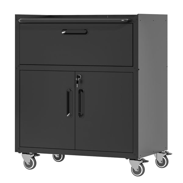 English Elm Sturdy Cold-rolled Steel Rolling Garage Cabinet with Locking Doors and Top Fence T2398P223006
