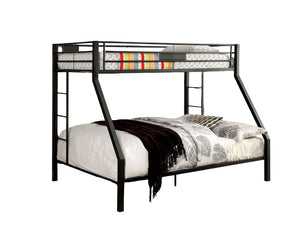 English Elm Black Metal Twin-Over-Queen Bunk Bed with Reinforced Rails, Attached Ladder and Extra Leg Support for Safety Black 81 L x 17 W x 6 H B2741S00377