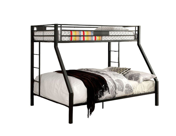 English Elm Black Metal Twin-Over-Queen Bunk Bed with Reinforced Rails, Attached Ladder and Extra Leg Support for Safety Black 81 L x 17 W x 6 H B2741S00377