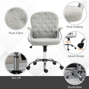 English Elm Vinsetto Teddy Fleece Home Office Chair with Plush Button Tufting, Adjustable Height & Swivel Wheels Gray W2225P249595