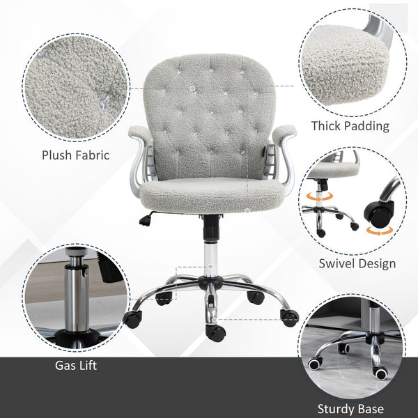 English Elm Vinsetto Teddy Fleece Home Office Chair with Plush Button Tufting, Adjustable Height & Swivel Wheels Gray W2225P249595