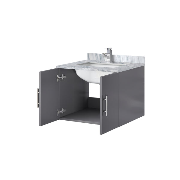 English Elm Dark Grey Bath Vanity With Carrara Marble Top, Soft-Close Cabinet & Chrome Faucet For Small Spaces B2731P258554