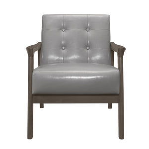 English Elm Accent Mid-Century Modern Button-Tufted Faux Leather Chair with Contoured Arms and Solid Wood Frame Gray 32 L x 26 W x 20 H B011P283263