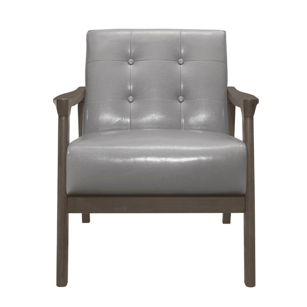 English Elm Accent Mid-Century Modern Button-Tufted Faux Leather Chair with Contoured Arms and Solid Wood Frame Gray 32 L x 26 W x 20 H B011P283263