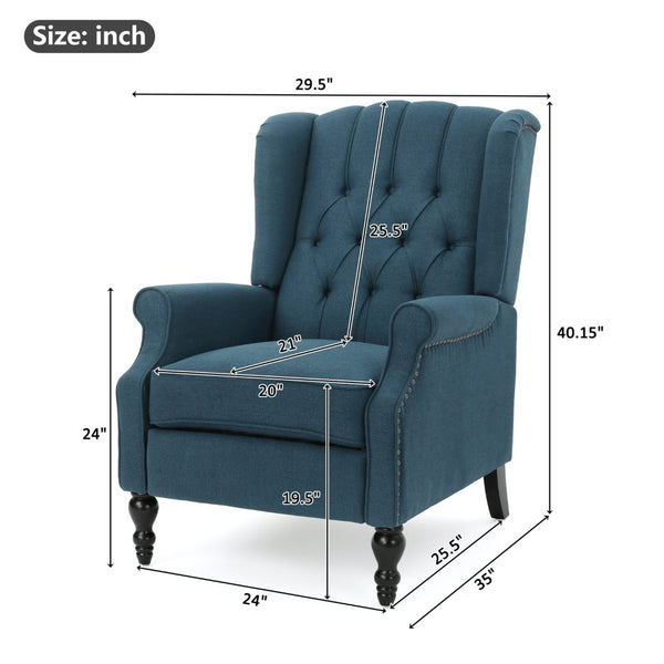 English Elm Charcoal Wingback Pushback Recliner with Button Tufted Diamond Fabric Upholstery Dark Blue N763P410529C