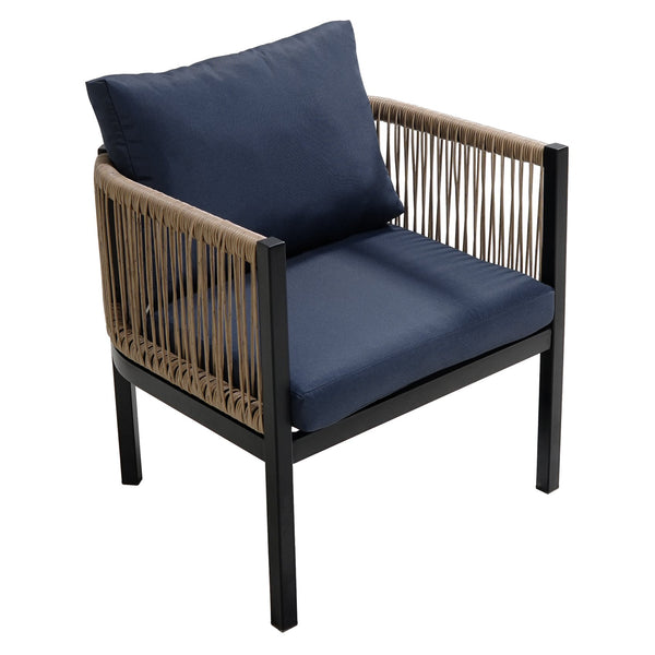 English Elm U_Style Outdoor Multi-Piece Sofa Set with Tempered Glass Table, Weather-Resistant Cushions for Patio Dark Blue WY000435AAV