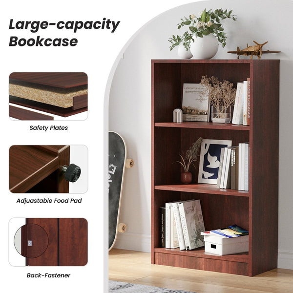 English Elm Bookcase Freestanding Wood 3 Shelf Adjustable Open Storage Unit for Home Office T3623P435550