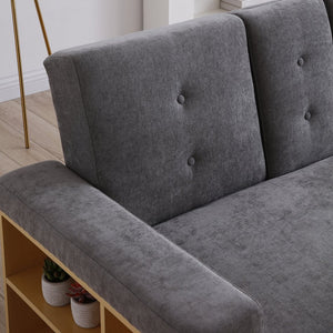 English Elm Convertible Sleeper Sofa with Reversible Armrest, Storage Ottoman, Drop-Down Table & Dual Cup Holders for Living Room Comfort Grey W2677S00023