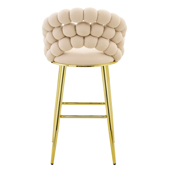 English Elm Set of 2 Sculptural Bubble Back Velvet Barstools with Glamorous Electroplated Legs Beige,Gold W3875P370837