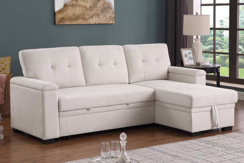 English Elm Jardin Woven Beige Sectional Sleeper Sofa with Reversible Storage Chaise for Living Rooms B2749S00248