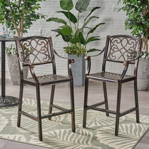 English Elm Christopher Knight Home® - WATERBURY Irene Outdoor 28" Aluminum Barstool Set of 2 – Copper Cast Aluminum, Weather-Resistant Elegance 65143.00
