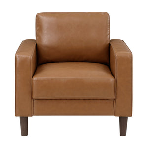 English Elm Modern Brown Faux Leather Malcolm Chair with Track Arms, Welt Trim, Cushioned Seat, Solid Wood Base — Versatile Modern-Transitional Accent for Living Room B011P394846