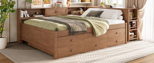 English Elm Twin Daybed Pine Frame with Trundle Desk Hutch Shelves and Storage for Kids Rooms Brown W1580S00462
