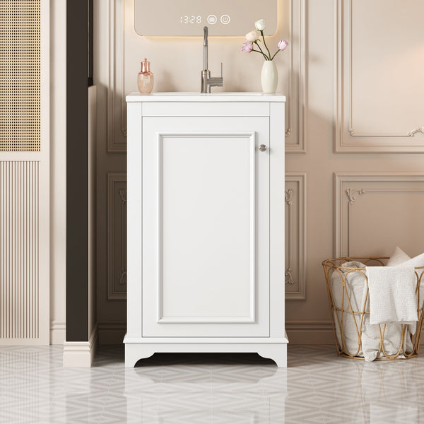 English Elm 20-inch Bathroom Vanity with Ceramic Sink, Modern Freestanding Single Vanity with Soft-Close Doors and Adjustable Shelf for Ample Organized Storage White N710P317678K