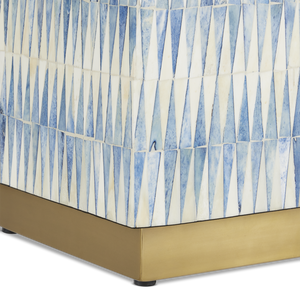Nadene Blue & White Accent Table - Artisan Bone Design with Brass Base for Coastal Elegance & Style