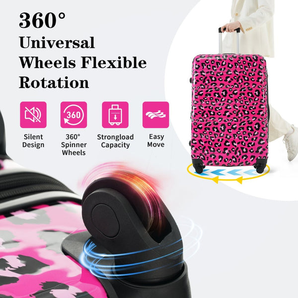 English Elm Hardshell Polycarbonate Luggage Set Three Piece Spinner Suitcases with Tsa Lock Hot Pink Leopard N732P218227H