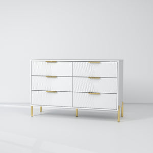 English Elm Farmhouse Six Drawer Dresser Rustic Grey Engineered Wood Chest for Bedroom or Living Room White B2770P494816