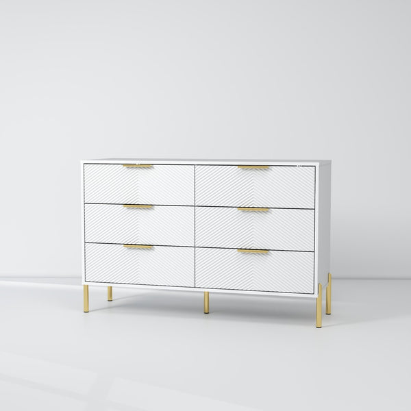 English Elm Farmhouse Six Drawer Dresser Rustic Grey Engineered Wood Chest for Bedroom or Living Room White B2770P494816